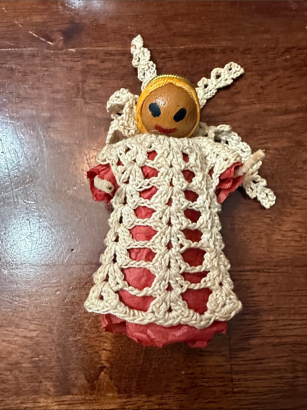 Handmade Crochet Angel Doll - Cream and Red vintage Classic timeless